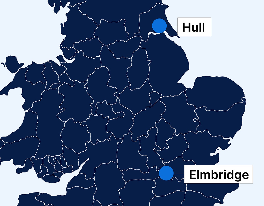 Image highlighting Hull and Elmbridge on a map